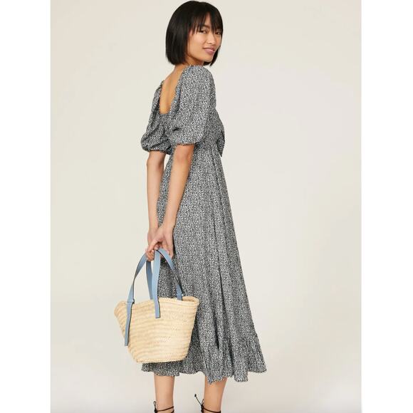 Slate &‎ Willow Dress Womens Small Black White Ditsy Floral Tie Front Midi - Picture 3 of 14